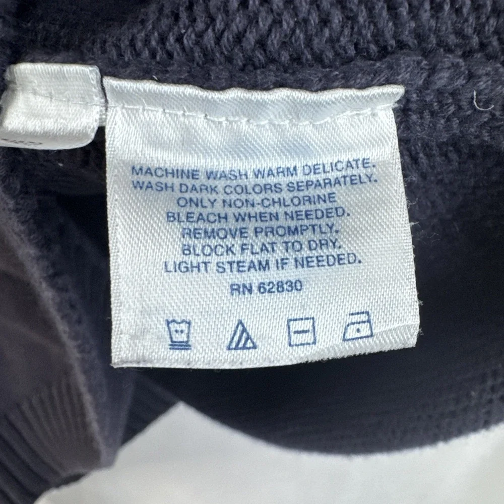 Lands' End Men's‎ V-Neck Sweater Large 14-16 Navy Blue 100% Cotton